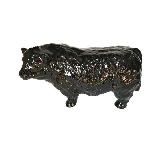 Vintage Black Angus Ceramic Bull Scott Whiskey Decanter Figurine Scotland 1970s - Picture 1 of 9